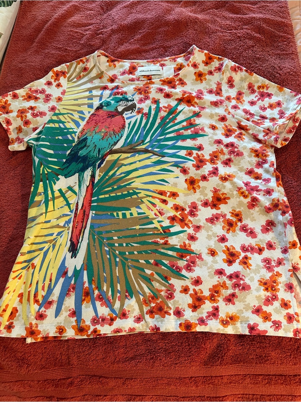 Alfred Dunner Multicolor Parrot Palm Print Short Sleeve Tee